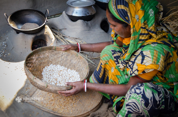 Making popcorn in a village