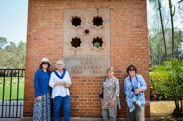 Susan Bicknell with the fellow travelers at Commonwealth War Graves Commission Cemetery in Chittagong