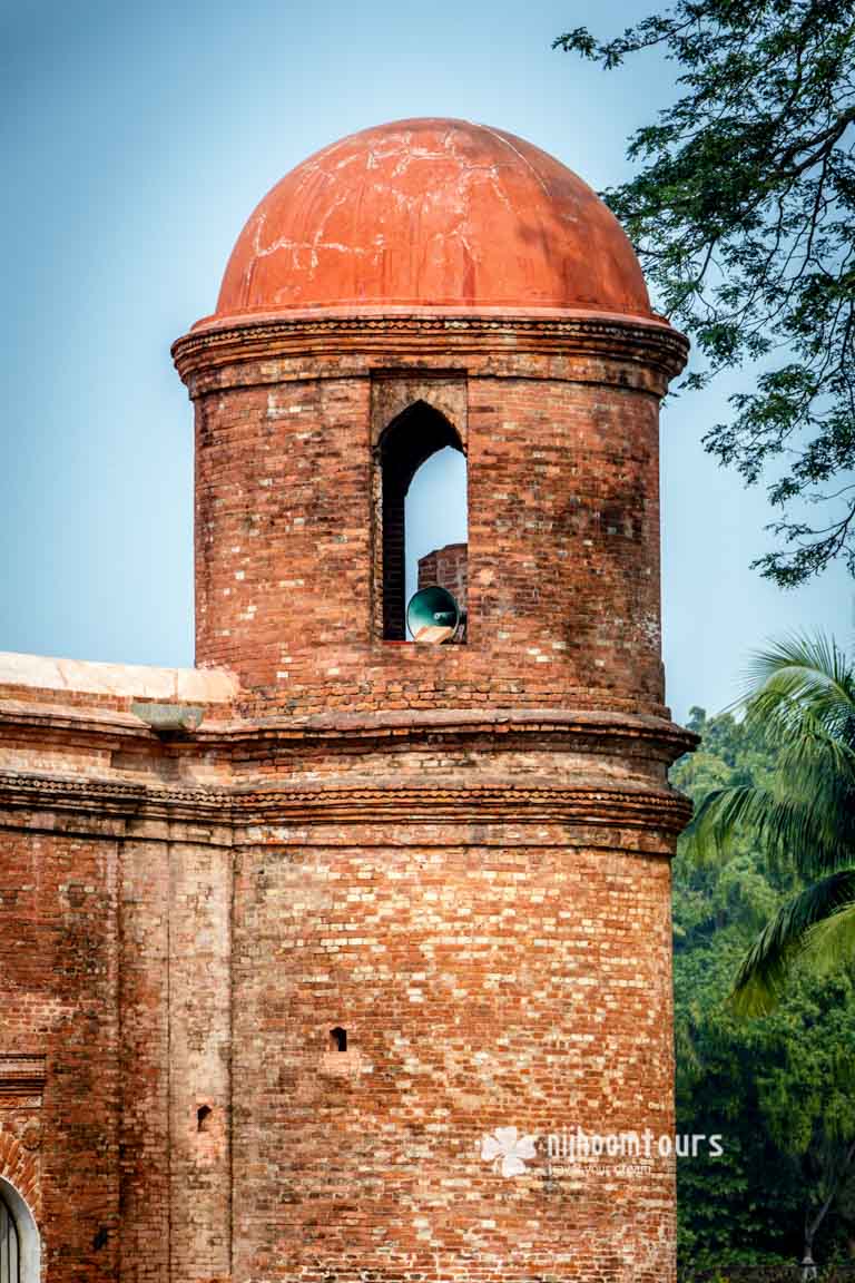 A corner tower of the Sixty Dome Mosque at Bagerhat