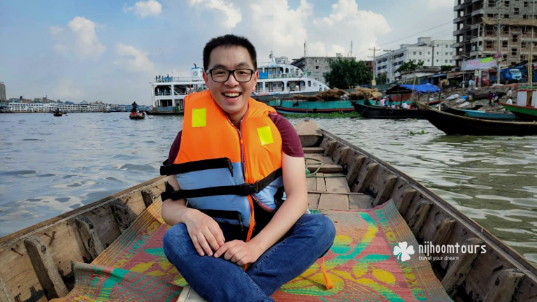 Boat ride at Buriganga with proper safety on the Dhaka City Tour with Nijhoom Tours